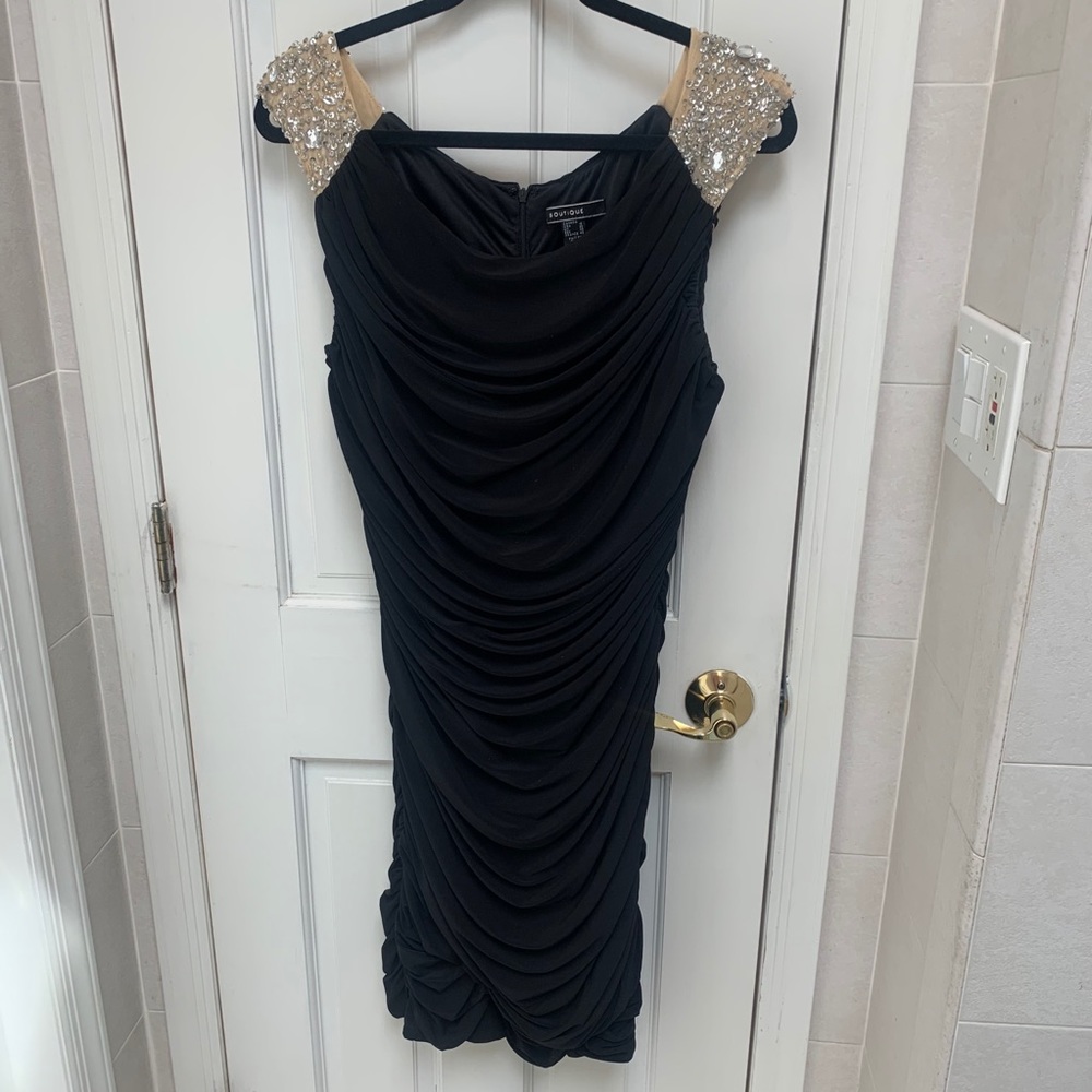 Boutique 9 Black Dress with Gold Sequin Shoulders